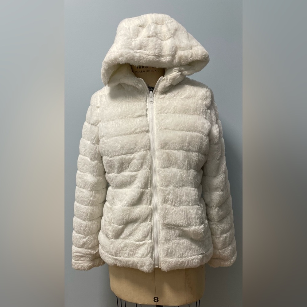 White Reversible Fur/Down Puffer Coat